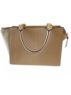 Henri Bendel Taupe Snake-Embossed Leather Satchel Handbag for Women